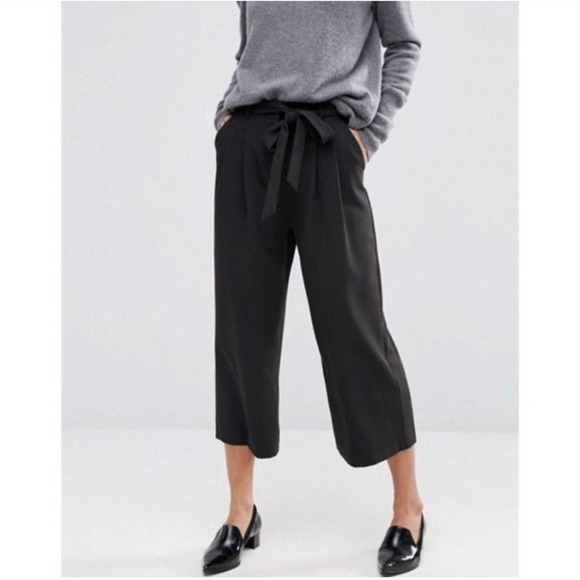 Adrianna Papell NWT Black Paper Bag Tie Waist Solid Pants - Picture 1 of 6
